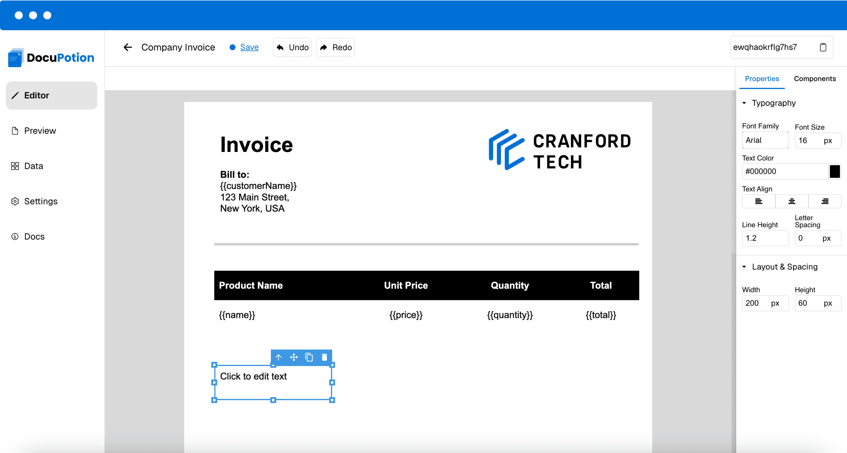DocuPotion drag and drop editor interface